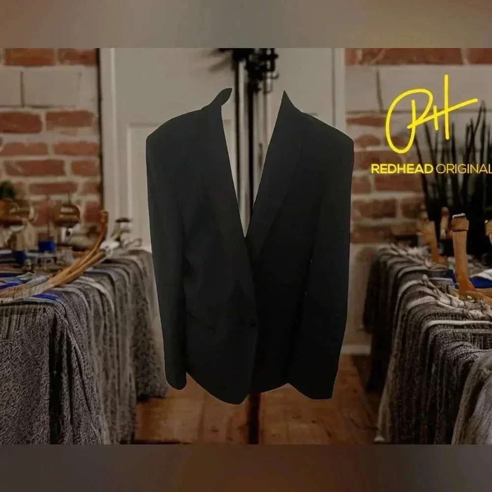 Open Edit shawl collar men’s black slim tuxedo jacket- NWT 42 L. Satin collar